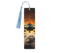5 segnalibri in legno con nappe, in stile vintage, con aereo che atterrano sulle piste, fatti a mano, per leggere le pagine, etichette da appendere in legno, ornamento per gli amanti dei libri