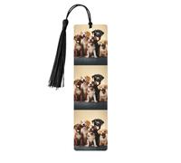 5 segnalibri in legno con nappe, in stile vintage, con cani, per feste felici, fatti a mano, per leggere le pagine, etichette da appendere in legno, ornamento per gli amanti dei libri