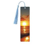 5 segnalibri in legno con nappe, in stile vintage, con tramonto e palme tropicali, paesaggi fatti a mano, per leggere pagine, etichette da appendere in legno, ornamento per gli amanti dei libri