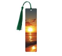 5 segnalibri in legno con nappe, in stile vintage, con tramonto e palme tropicali, paesaggi fatti a mano, per leggere pagine, etichette da appendere in legno, ornamento per gli amanti dei libri