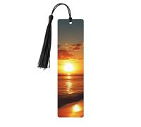 5 segnalibri in legno con nappe, in stile vintage, con tramonto e palme tropicali, paesaggi fatti a mano, per leggere pagine, etichette da appendere in legno, ornamento per gli amanti dei libri