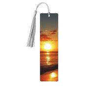 5 segnalibri in legno con nappe, in stile vintage, con tramonto e palme tropicali, paesaggi fatti a mano, per leggere pagine, etichette da appendere in legno, ornamento per gli amanti dei libri