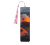 5 segnalibri in legno con nappe, in stile vintage, con vulcano Kilauea, fatti a mano, per leggere le pagine, etichette da appendere, ornamento per gli amanti dei libri