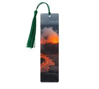 5 segnalibri in legno con nappe, in stile vintage, con vulcano Kilauea, fatti a mano, per leggere le pagine, etichette da appendere, ornamento per gli amanti dei libri