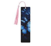 5 segnalibri in legno con nappe, segnalibro vintage in legno blu scuro con farfalle fatte a mano, per leggere le pagine, etichette da appendere in legno, ornamento per gli amanti dei libri