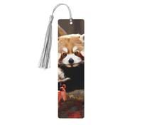 5 segnalibri in legno con nappe, segnalibro vintage in legno con panda rosso, fatti a mano, per leggere pagine, etichette da appendere in legno, ornamento per gli amanti dei libri