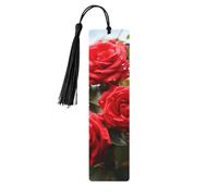 5 segnalibri in legno con nappe, segnalibro vintage in legno con rose rosse, cespuglio in giardino, fatti a mano, per leggere pagine, etichette da appendere in legno, ornamento per gli amanti dei