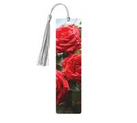 5 segnalibri in legno con nappe, segnalibro vintage in legno con rose rosse, cespuglio in giardino, fatti a mano, per leggere pagine, etichette da appendere in legno, ornamento per gli amanti dei