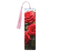 5 segnalibri in legno con nappe, segnalibro vintage in legno con rose rosse, cespuglio in giardino, fatti a mano, per leggere pagine, etichette da appendere in legno, ornamento per gli amanti dei