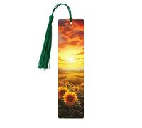5 segnalibri in legno con nappe, segnalibro vintage in legno con tramonto da sogno di un campo di girasole, fatti a mano, segna libri per leggere pagine segnatagine, etichette in legno da appendere