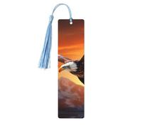 5 segnalibri in legno con nappe, stile vintage, con aquila che vola al tramonto, fatti a mano, per leggere le pagine, etichette da appendere, ornamento per gli amanti dei libri
