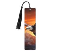 5 segnalibri in legno con nappe, stile vintage, con aquila che vola al tramonto, fatti a mano, per leggere le pagine, etichette da appendere, ornamento per gli amanti dei libri