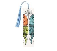 5 segnalibri in legno con nappe, stile vintage, con funzioni cerebrali sinistra e destra, fatti a mano, per leggere pagine, etichette da appendere, ornamento per gli amanti dei libri