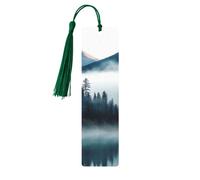 5 segnalibri in legno con nappe, stile vintage, con montagne nebbiose, paesaggio, fatti a mano, per leggere le pagine, etichette da appendere in legno, ornamento per gli amanti dei libri