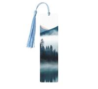 5 segnalibri in legno con nappe, stile vintage, con montagne nebbiose, paesaggio, fatti a mano, per leggere le pagine, etichette da appendere in legno, ornamento per gli amanti dei libri