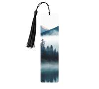 5 segnalibri in legno con nappe, stile vintage, con montagne nebbiose, paesaggio, fatti a mano, per leggere le pagine, etichette da appendere in legno, ornamento per gli amanti dei libri