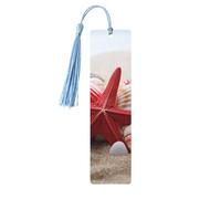 5 segnalibri in legno con nappe, stile vintage, con stelle marine rosse, conchiglie fatte a mano, per leggere le pagine, etichette da appendere in legno, ornamento per gli amanti dei libri