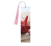 5 segnalibri in legno con nappe, stile vintage, con stelle marine rosse, conchiglie fatte a mano, per leggere le pagine, etichette da appendere in legno, ornamento per gli amanti dei libri