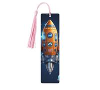 5 segnalibri in legno con nappe, stile vintage, in legno, stile cartone animato, astronave, razzo, fatti a mano, per leggere le pagine, etichette da appendere in legno, ornamento per gli amanti dei