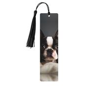 5 segnalibri in legno con nappe, stile vintage, segnalibro Boston Terrier, fatti a mano, per leggere le pagine, etichette da appendere in legno, ornamento per gli amanti dei libri