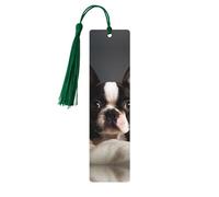 5 segnalibri in legno con nappe, stile vintage, segnalibro Boston Terrier, fatti a mano, per leggere le pagine, etichette da appendere in legno, ornamento per gli amanti dei libri