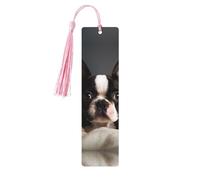 5 segnalibri in legno con nappe, stile vintage, segnalibro Boston Terrier, fatti a mano, per leggere le pagine, etichette da appendere in legno, ornamento per gli amanti dei libri