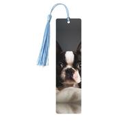 5 segnalibri in legno con nappe, stile vintage, segnalibro Boston Terrier, fatti a mano, per leggere le pagine, etichette da appendere in legno, ornamento per gli amanti dei libri