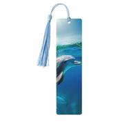 5 segnalibri in legno per uomini e donne che nuotano delfino nel mare blu, segnalibri in legno unici fatti a mano con nappa, segnalibri artigianali per amanti dei libri, regalo di compleanno per