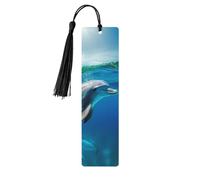 5 segnalibri in legno per uomini e donne che nuotano delfino nel mare blu, segnalibri in legno unici fatti a mano con nappa, segnalibri artigianali per amanti dei libri, regalo di compleanno per