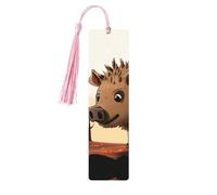 5 segnalibri in legno per uomini e donne con animazione di cinghiale selvatico, segnalibri in legno unici fatti a mano con nappa ciondolo segnalibro per amanti dei libri, regalo di compleanno per