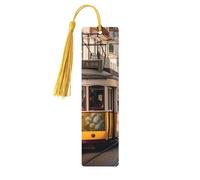5 segnalibri in legno per uomini e donne con tram di Lisbona Segnalibri in legno unici fatti a mano con nappa ciondolo segnalibro per amanti dei libri, regalo di compleanno per insegnanti