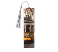 5 segnalibri in legno per uomini e donne con tram di Lisbona Segnalibri in legno unici fatti a mano con nappa ciondolo segnalibro per amanti dei libri, regalo di compleanno per insegnanti