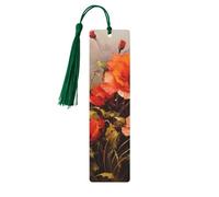 5 segnalibri in legno per uomini e donne, dipinti a olio, fiori rossi, segnalibri in legno unici fatti a mano con nappa, per amanti dei libri, regalo per insegnanti di compleanno