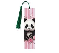 5 segnalibri in legno per uomini e donne, panda, rosa, fiori rosa e bianchi, segnalibro in legno unico fatto a mano con nappa, per amanti dei libri, regalo per insegnanti di compleanno