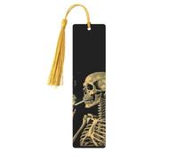 5 segnalibri in legno per uomini e donne, uno scheletro con sigaretta bruciante, segnalibri in legno unici fatti a mano con nappa ciondolo segnalibro per amanti dei libri, regalo di compleanno per
