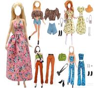 5 Set Abbigliamento Abiti Estate Vestiti +Pantaloni Scarpe Cappello Vacanza Gonna da spiaggia Alla Moda Abiti da Viaggio Per 29cm Bambola Accessori Regali per Bambino Casuale Stile