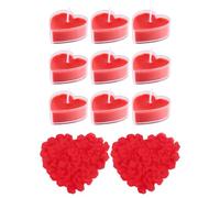 5 Set Candele Profumate a Cuore Rosse con Petali di Rosa Artificiali | Set Decorativo Romantico, Cera e Tessuto Non Tessuto, per Tavola da Pranzo, Bagno e Natale
