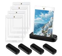 5 Set Carte Cornici Acriliche Magnetiche, 35PT Protezione UV Trasparente Magnetic Trading Card Holder con Supporto, Protettiva Rigida Carte Magnetiche per Cartes Collezionabili