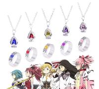 5 Set Collana & Anello Anima Gemma personalità per Ragazza Puella Magi Madoka Magica Cosplay Accessori per Ragazze Adolescenti, Multicolor Soul Gem Anello Pendente
