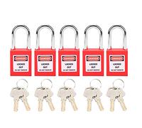 5 Set Serrature Lockout 38mm Nylon PA Acciaio, Resistente, Isolante - Sicurezza Efficace per Energia Nucleare e Trasporti Logistici (Rossa)