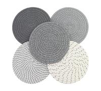 5 sottobicchieri resistenti al calore, set di sottobicchieri, rotondi, in cotone, per la tessitura, assorbenti, per cucina, ciotola, pentole, tegame, brocca e piatti, grigio