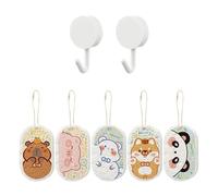 5 Spazzole Di Cotone E 2 Ganci, Teste Di Cotone Morbide E Delicate, Spugna Da Bagno Per Bambini, Adatta Per Il Trucco Di Bellezza, La Rimozione Della Polvere Del Desktop, Lo Stoccaggio A Casa.