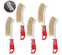 5 spazzole per barbecue in ottone, piccole spazzole in filo con setole in acciaio inox ottone e nylon manico curvo, spazzola per la pulizia della griglia e dei residui di griglia