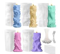 5 stampi cilindrici per candele, stampi in silicone per candele, stampi per candele, stampi per candele, stampi per candele, in silicone, con 50 stoppini per cera d'api, aromaterapia
