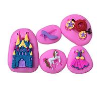 5 stampi in silicone a tema Cenerentola a forma di castello di cristallo a forma di zucca, carrozza, pasta di gomma, pasta di zucchero, cioccolato, caramelle, per fiabe, feste, torte, cupcake