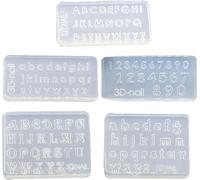 5 stampi in silicone per nail art 3D, varie dimensioni, lettere numeriche, stencil per stamping unghie, stencil per smalto gel UV, stampi per nail art in silicone 3D, accessori per nail art in