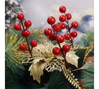 5 steli di bacche rosse artificiali, rami di bacche di agrifoglio di Natale, bacche rosse, per decorazioni e artigianato per la casa e le vacanze (rosso)