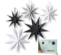 5 stelle di carta natalizia, 30 cm x 3 + 45 cm x 2 stelle di carta scandinava, per decorazione, camera, soggiorno, matrimonio, nero, bianco e grigio