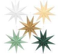 5 stelle pieghevoli di Natale beige verde salvia, stelle di carta marrone da 30 cm da appendere, 9 punte stelle carta bianca verde scuro decorazione da tavolo per Natale Avvento matrimonio compleanno