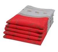 5 Strofinacci da Cucina 100% Cotone 50x70 cm Rosso Design a Chicchi e Tazze di